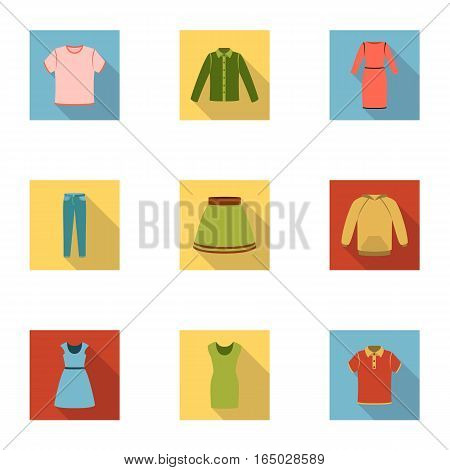 Clothes set icons in flat style. Big collection of clothes vector symbol stock