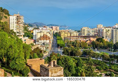 View of Malaga with bullring Plaza de Toros de la Malagueta - Spain, Andalusia