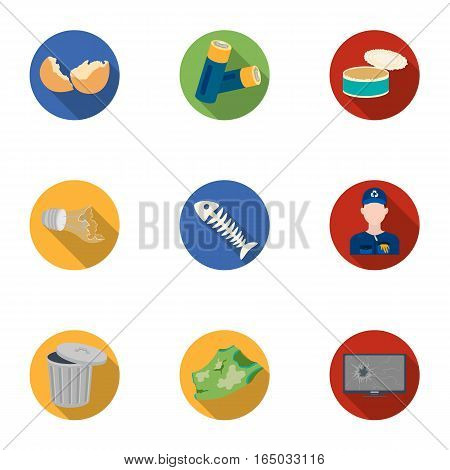 Trash and garbage set icons in flat design. Big collection of trash and garbage vector symbol stock illustration