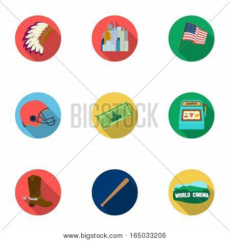 USA country set icons in flat style. Big collection of USA country vector symbol stock