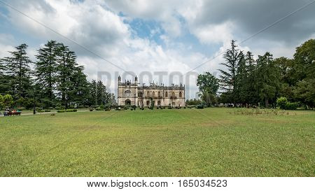 Zugdidid, Georgia - August 1, 2015:  Dadiani Palace located inside a park in Zugdidi, Georgia