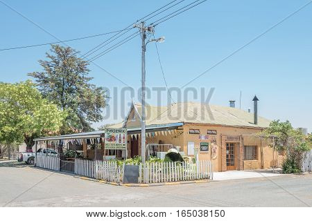FAURESMITH SOUTH AFRICA - DECEMBER 31 2016: A road stall and a bar in Fauresmith a small town in the Free State Province