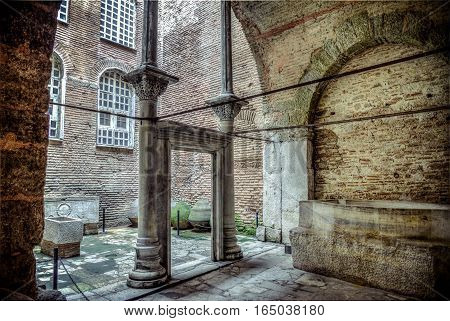 Istanbul, Turkey - 4 March, 2013: Baptise room inside Hagia Sophia (Ayasofya), historic centre of Istanbul UNESCO World Heritage List, 1985, Turkey, 6th century.