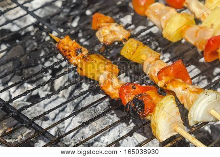 Tasty Grilled Barbecue on stove seletive focus