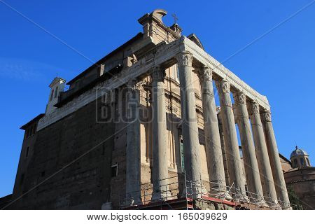 Temple of Antoninus and Faustina ancient Roman temple in Rome Italy