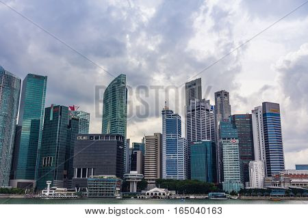Singapore - December 17 2016: Singapore Cityscape Financial building with Cloudy
