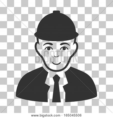 Engineer vector icon. Illustration style is flat iconic gray symbol on a chess transparent background.