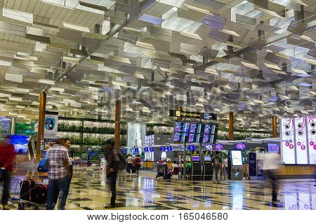 Singapore Changi International Airport Departure Hall, Visitors Walk Around Departure Hall In Changi