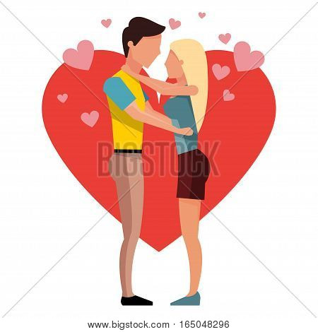 Valentine's day. Guy and girl looking at each other. The love between the two. Vector illustration isolated on white background.