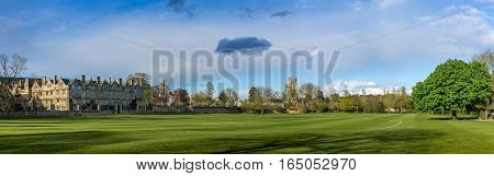 Oxford UK - 30 April 2016: Panoramic view of Christchurch College Meadow
