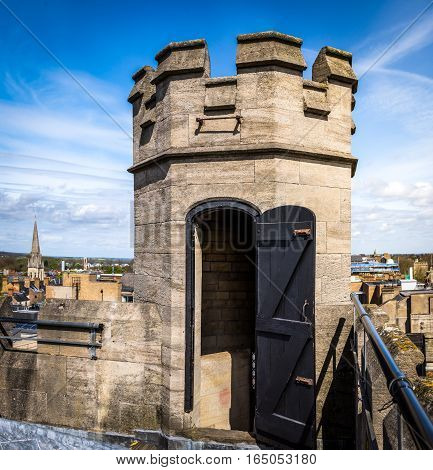 Tower roof fortification and narrow stairwell door