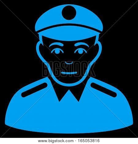 Soldier vector icon. Flat blue symbol. Pictogram is isolated on a black background. Designed for web and software interfaces.