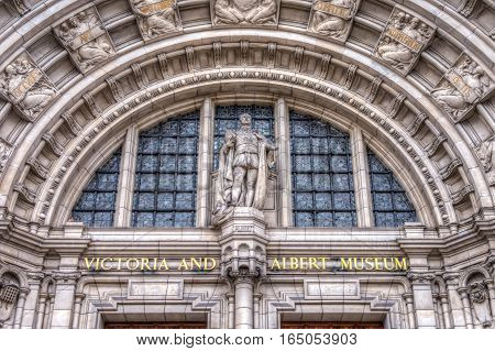 London, UK - March 20, 2016: Front entrance of the Vicotria and Albert Museum in Sourh Kensington London UK