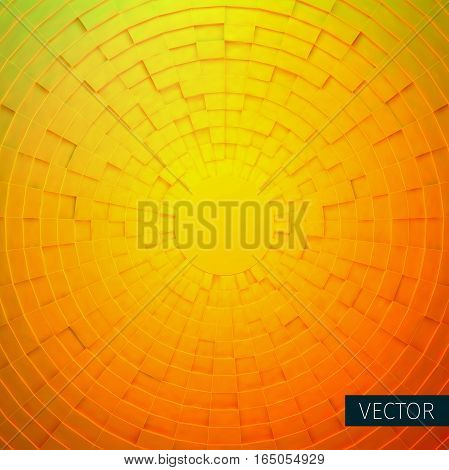 Radial vector ornament. Angular grid of 3d boxes. Background for web
