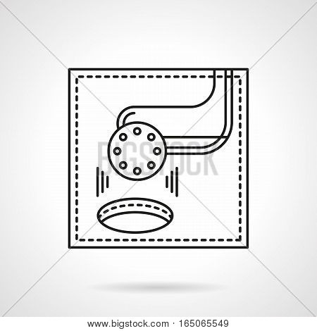 Symbol of scoring in golf game. Club putting ball into hole. Golfing concept. Sports individual and team outdoor tournament. Flat black line vector icon.