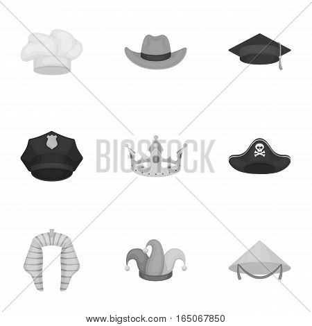 Hats set icons in monochrome style. Big collection of hats vector symbol stock