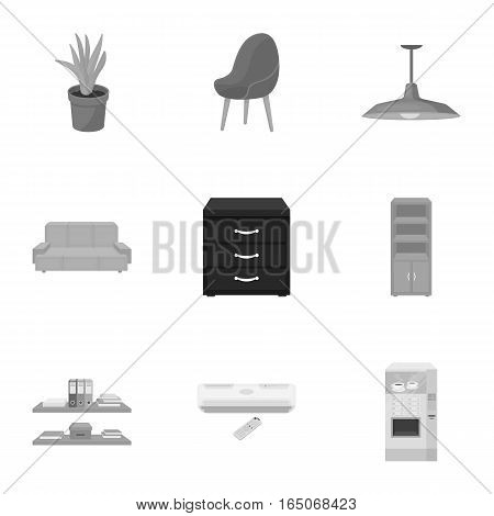 Office furniture and interior set icons in monochrome design. Big collection of office furniture and interior vector symbol stock illustration