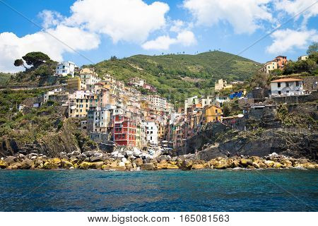 Riomaggiore In Cinque Terre, Italy - Summer 2016 - View From The Sea