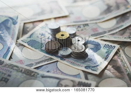 Japanese currency notes Japanese Yen on background