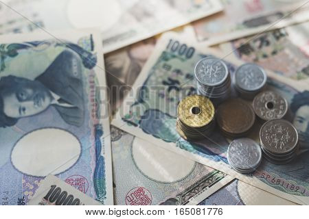 Japanese currency notes Japanese Yen on background
