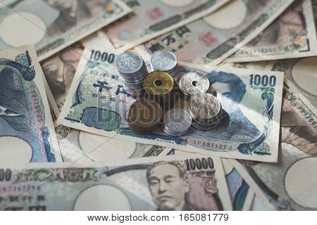 Japanese currency notes Japanese Yen on background
