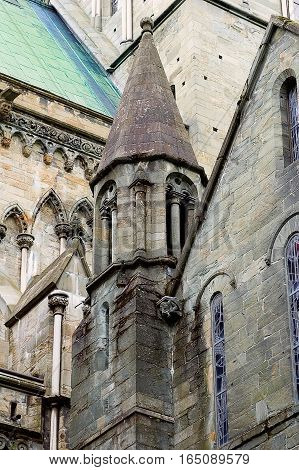 Norway Trondheim. Cathedral of St. Olaf sometimes called "Nidaros Cathedral" was built with one thousand one hundred fortieth year more than three hundred years. The elements of the facades.