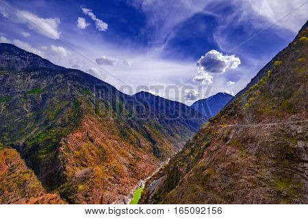 view to karakoram highway and valley, Karakoram, Pakistan
