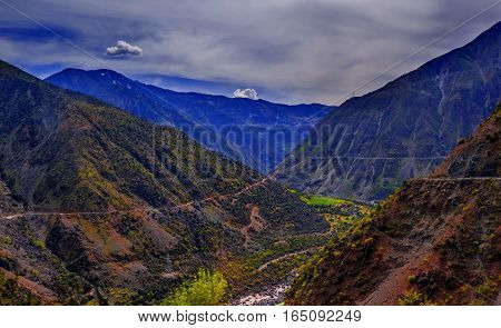 view to karakoram highway and valley, Karakoram, Pakistan