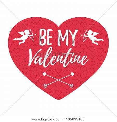 Be My Valentine Card With Hearts, Angel And Arrow. Isolated Vector Illustration.
