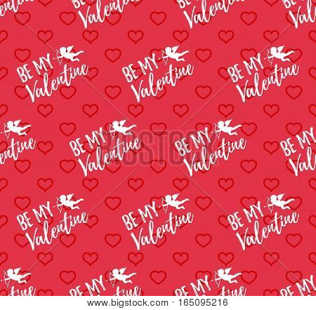 Happy Valentines Day Pattern With Hearts, Angel And Arrow. Vector Illustration.