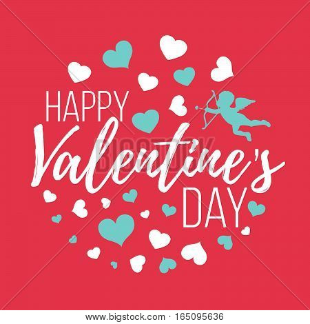 Happy Valentines Day Cards with hearts angel and arrow. Isolated vector illustration.