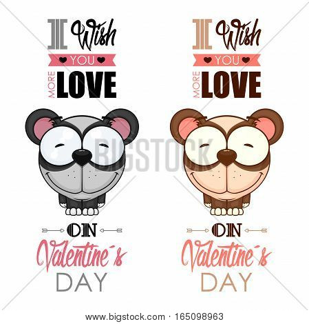 Valentines day greeting card with funny animal character.