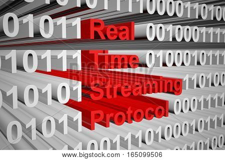 Real Time Streaming Protocol in the form of binary code, 3D illustration