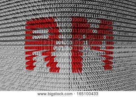RM in binary code background, 3D illustration