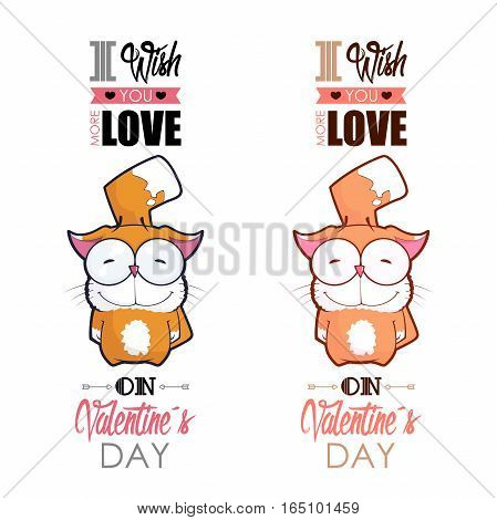 Valentines day greeting card with funny animal character.