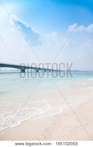 Kouri Ohashi Bridge and the beautiful beach in Okinawa Japan