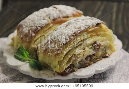 Pastry of airy dough. Warm and delicious snack.