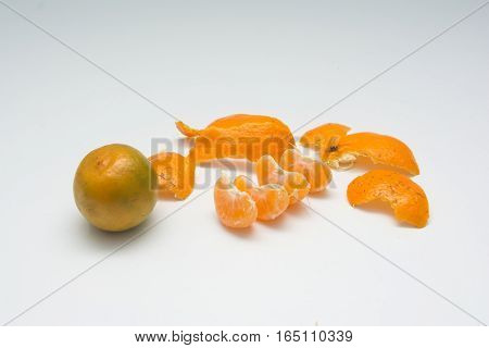 Orange fruit, isolated on white background, orange peel.