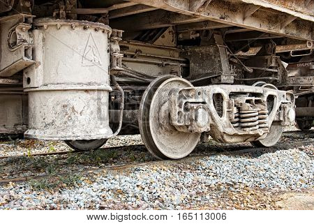 dirty industrial wagons wheel axel. Industrial concept.