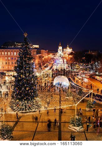Xtree with new year decorations on the Sophia's Square in the center of Kiev, Ukraine