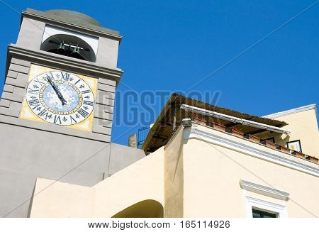 Italy Capri upward view of the church in the Umberto I square also known as 'la piazzetta'