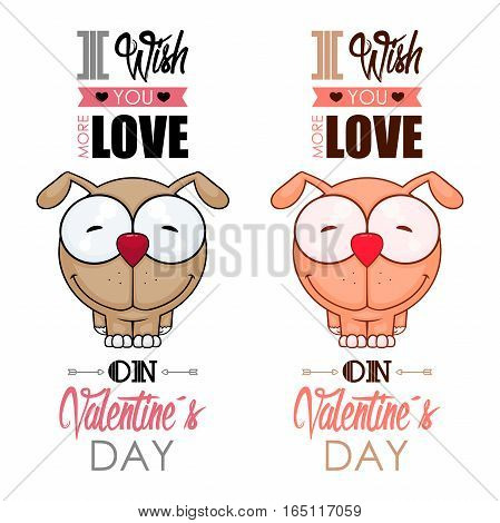 Valentines day greeting card with funny animal character.