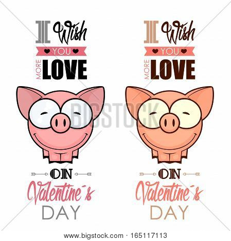 Valentines day greeting card with funny animal character.