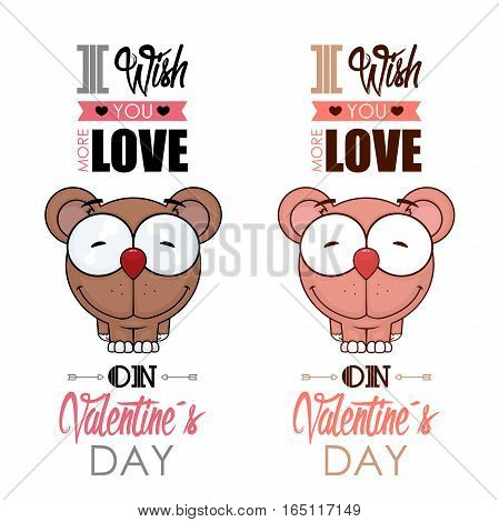 Valentines day greeting card set with funny animal character.