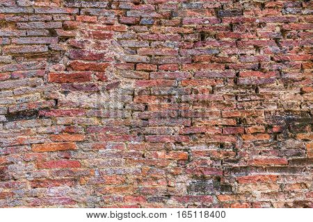 Weathered texture of stained old dark brown and red brick wall texture grunge background red brick wall background grungy rusty blocks of stone-work China brick