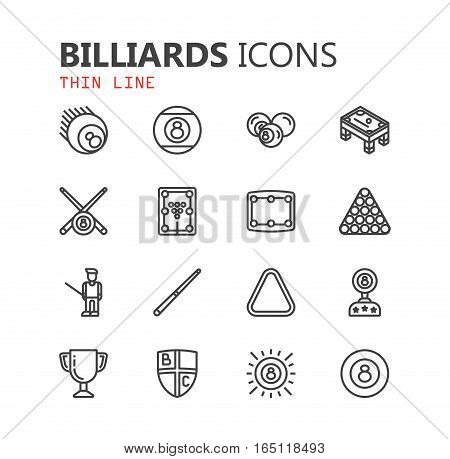 Simple modern set of billiards icons. Premium symbol collection. Vector illustration. Simple pictogram pack. EPS 10
