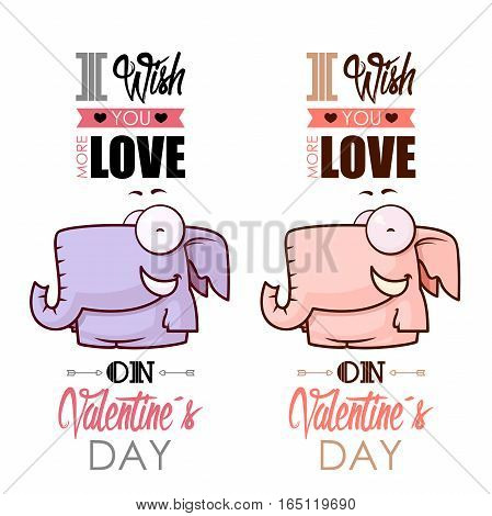 Valentines day greeting card set with funny animal character.