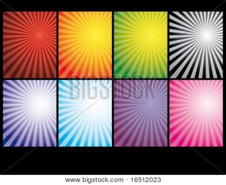 Vector version. Christmas and holiday background. The outbreak. Rays
red, orange, yellow, blue, green, purple, gray background. A set of rectangle.