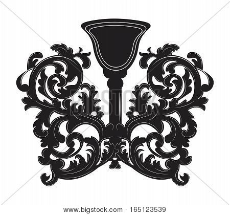 Baroque style wall lamp on white background. Luxury decor accessory design. Vector illustration sketch