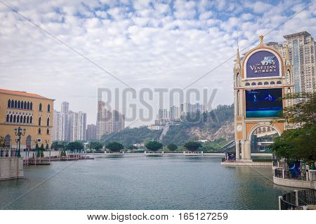 Macao China - December 9 2016: Venetian river side, The Venetian is a luxury hotel and casino resort in Macao, China.